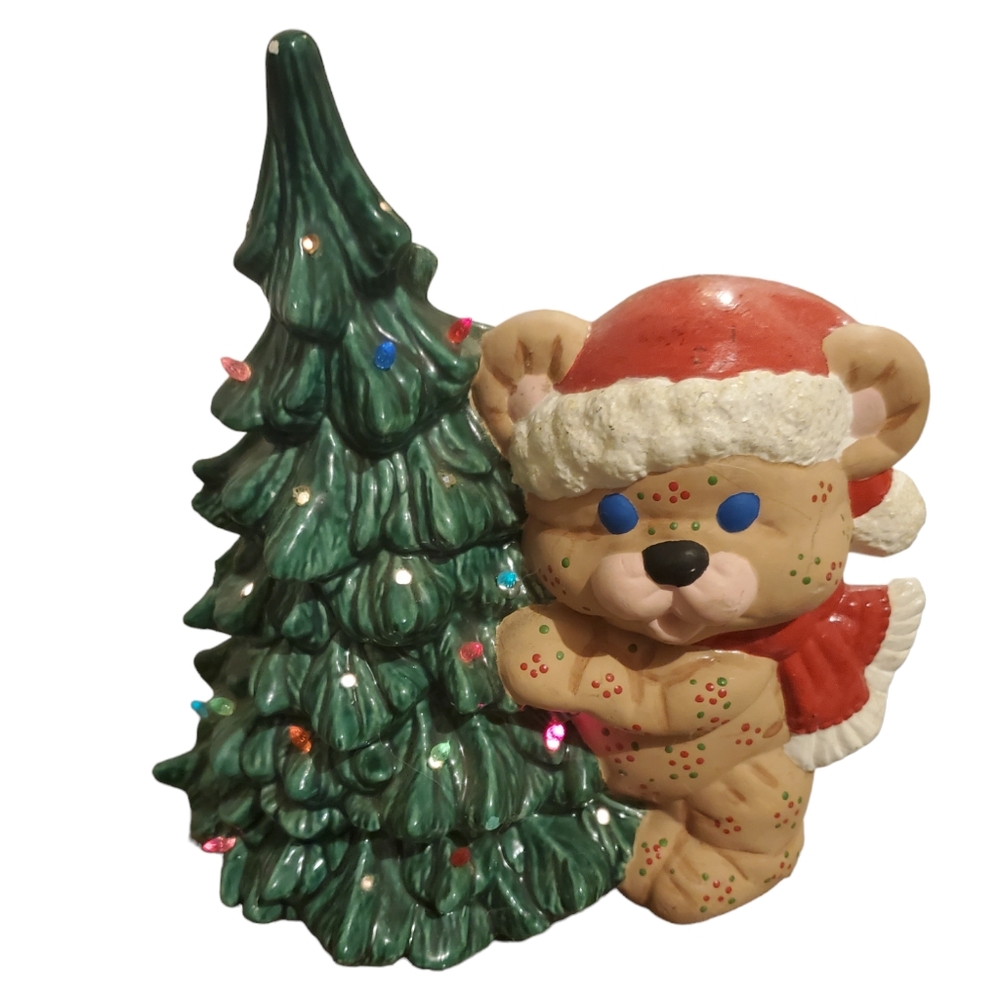 Vintage ceramic Christmas tree and bear with light